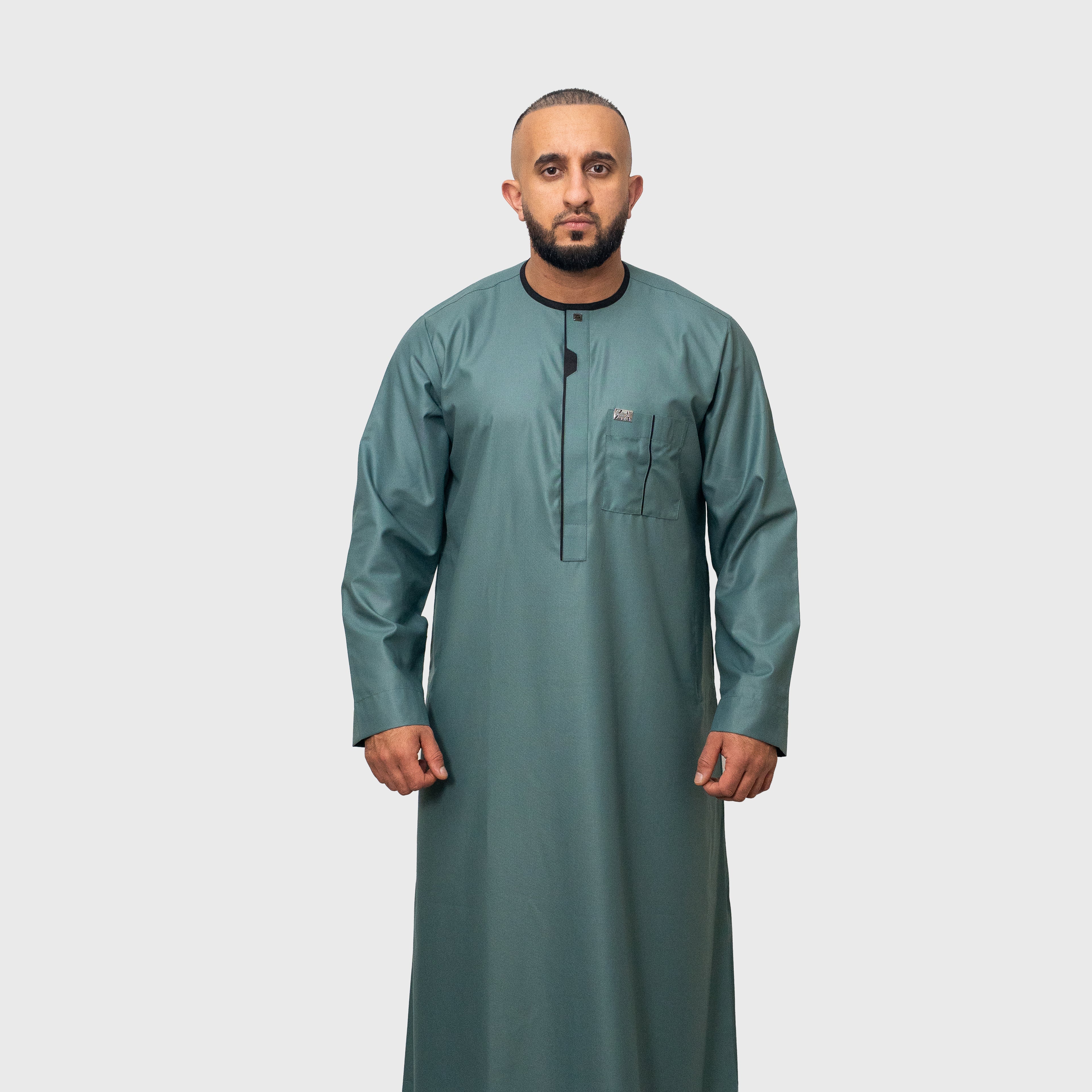 Luxury Buttoned Sage Green ZA Emirati Thobe