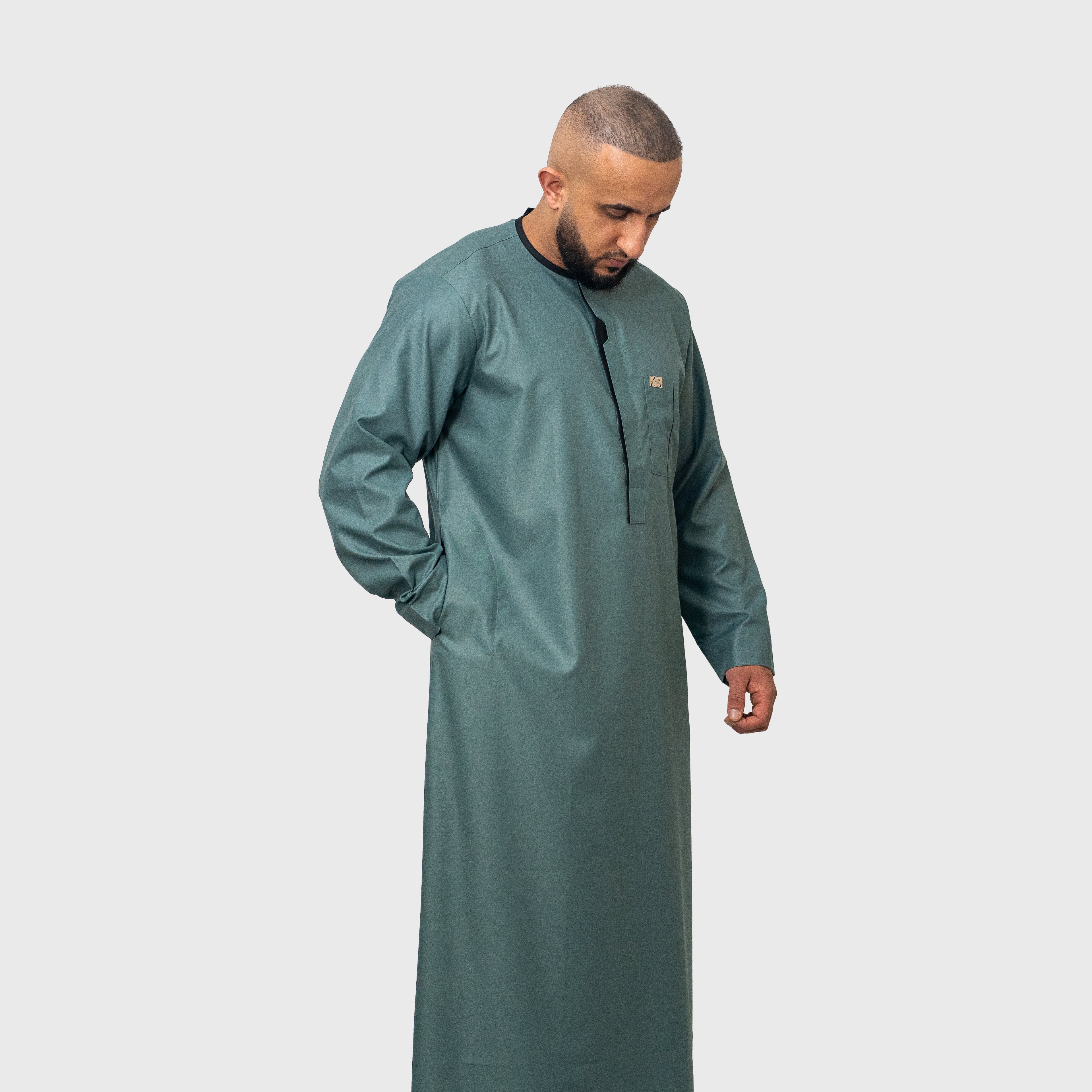 Luxury Buttoned Sage Green ZA Emirati Thobe