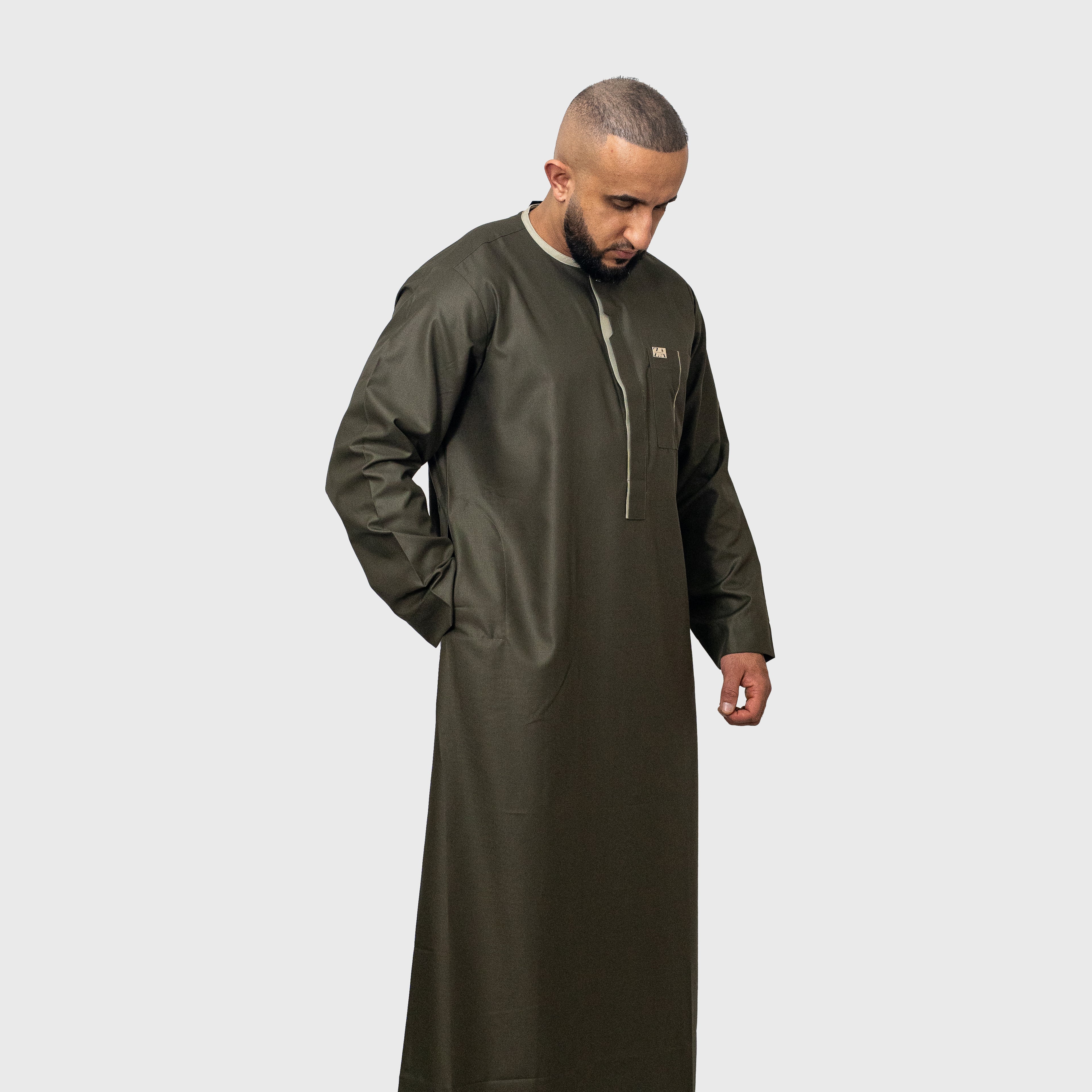 Luxury Buttoned Classic Khaki ZA Emirati Thobe