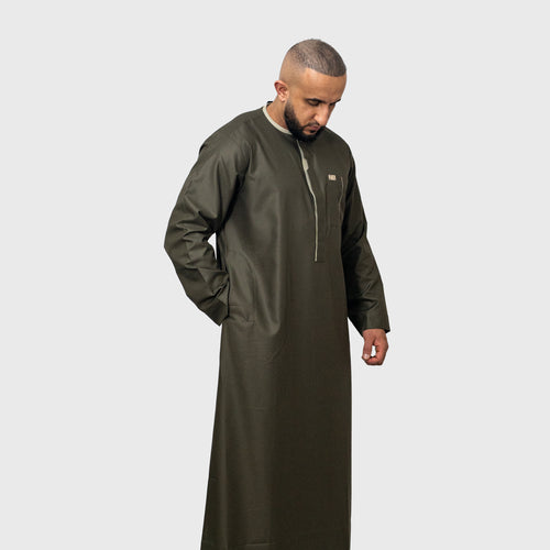 Luxury Buttoned Classic Khaki ZA Emirati Thobe