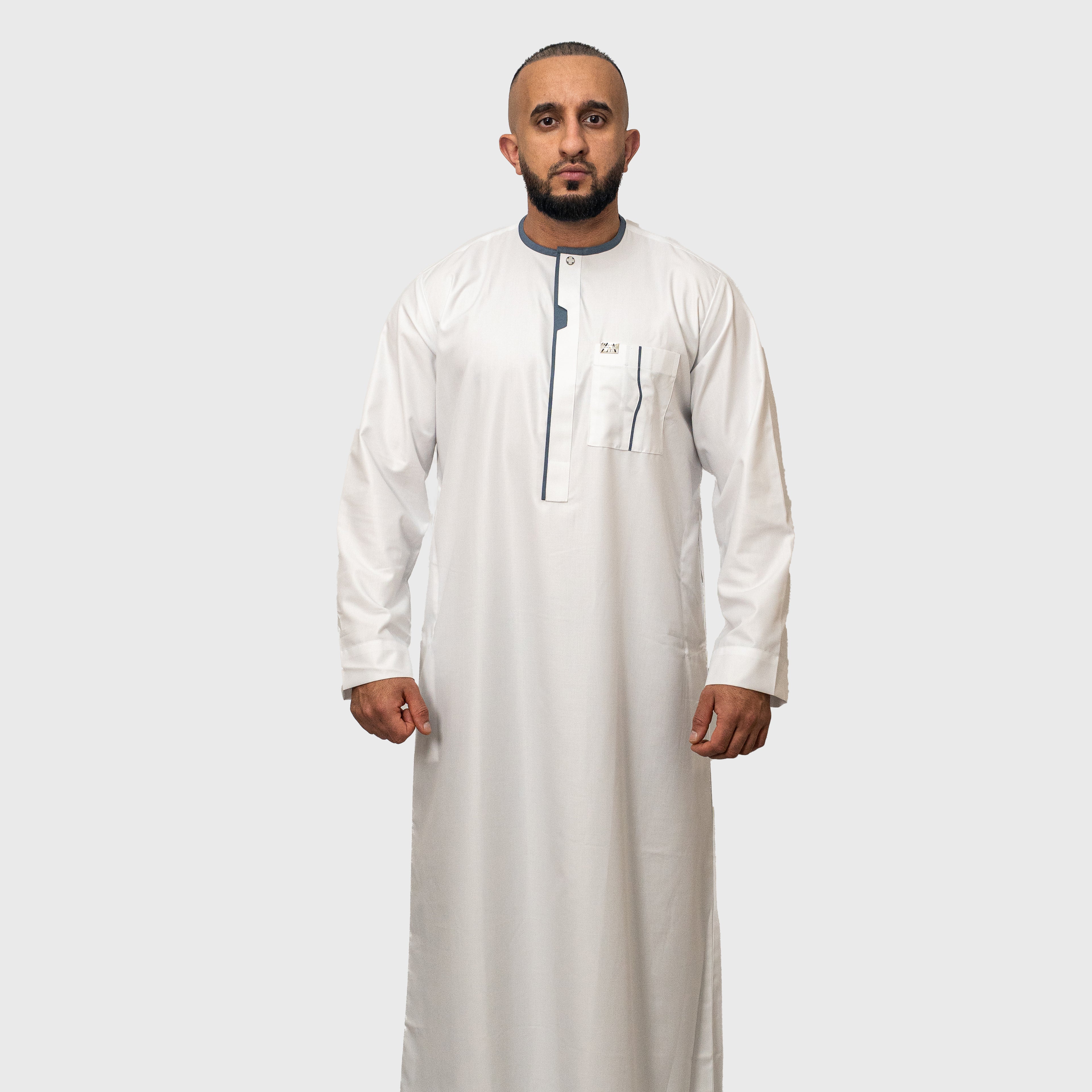 Luxury Buttoned Pearl White ZA Emirati Thobe