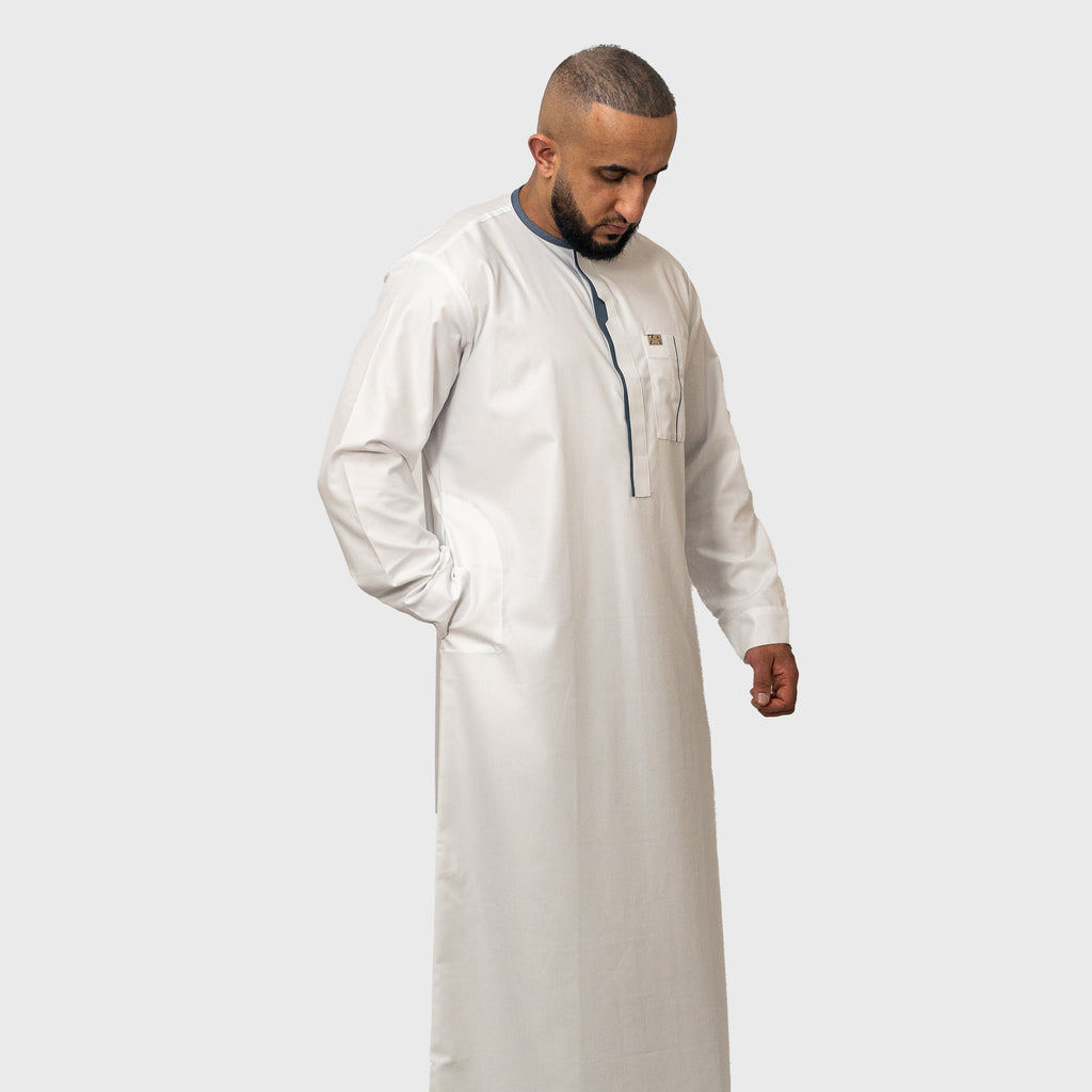 Luxury Buttoned Pearl White ZA Emirati Thobe