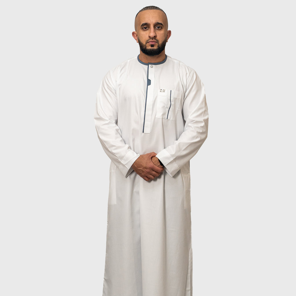 Luxury Buttoned Pearl White ZA Emirati Thobe