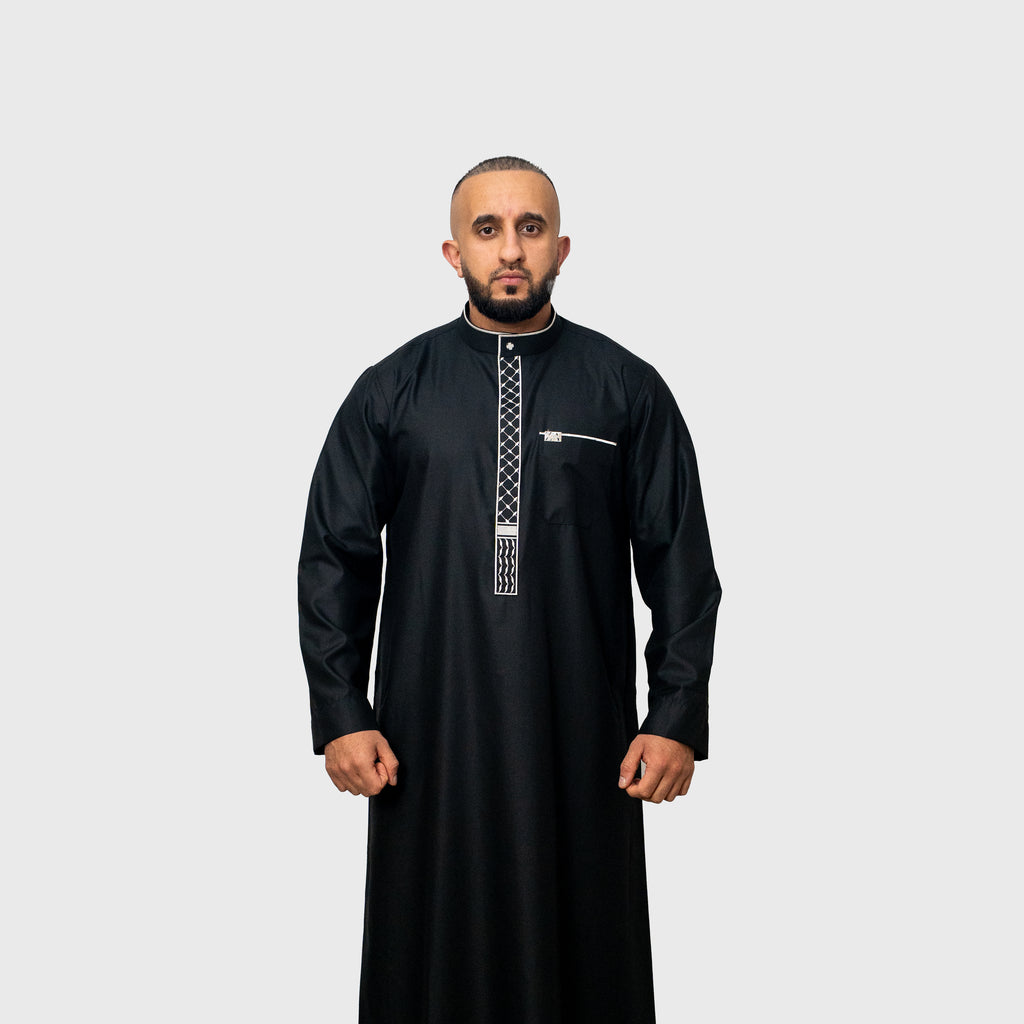 Luxury Midnight Black and White Signature ZA Thobe