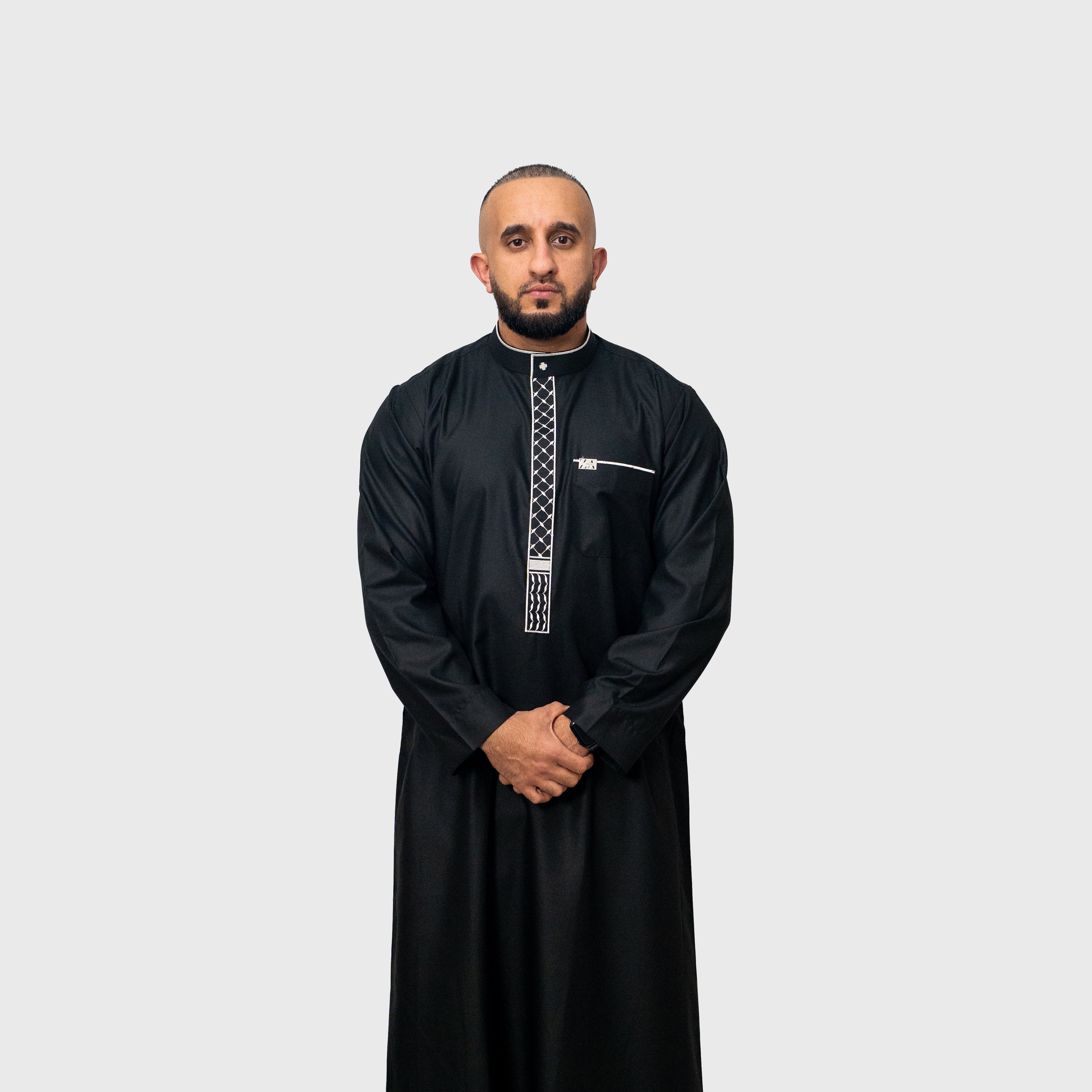Luxury Midnight Black and White Signature ZA Thobe – ZA Prestige