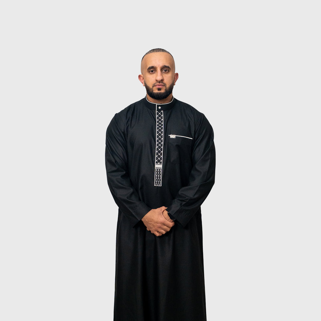 Luxury Midnight Black and White Signature ZA Thobe