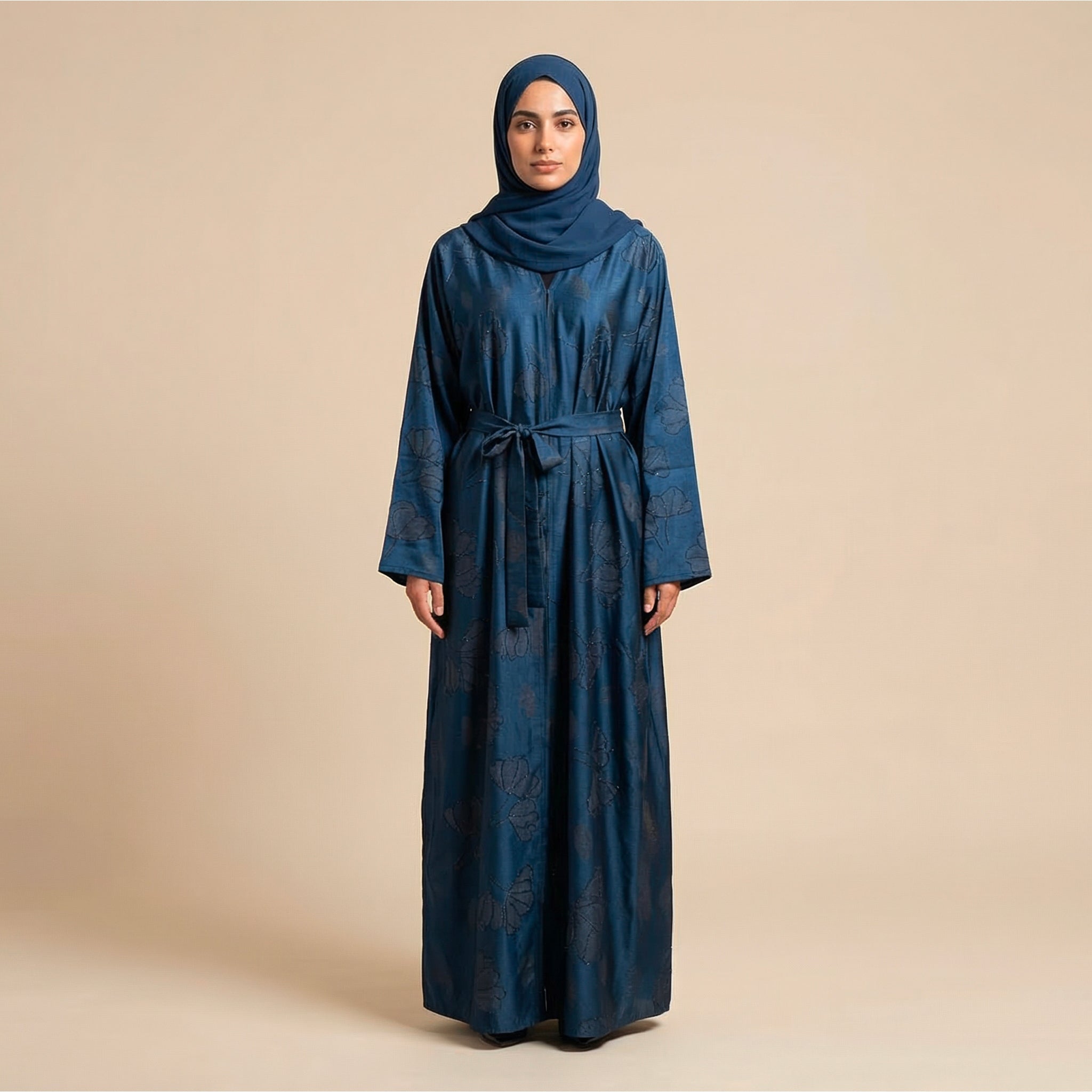 Prestige Floral Blue Open ZA Abaya