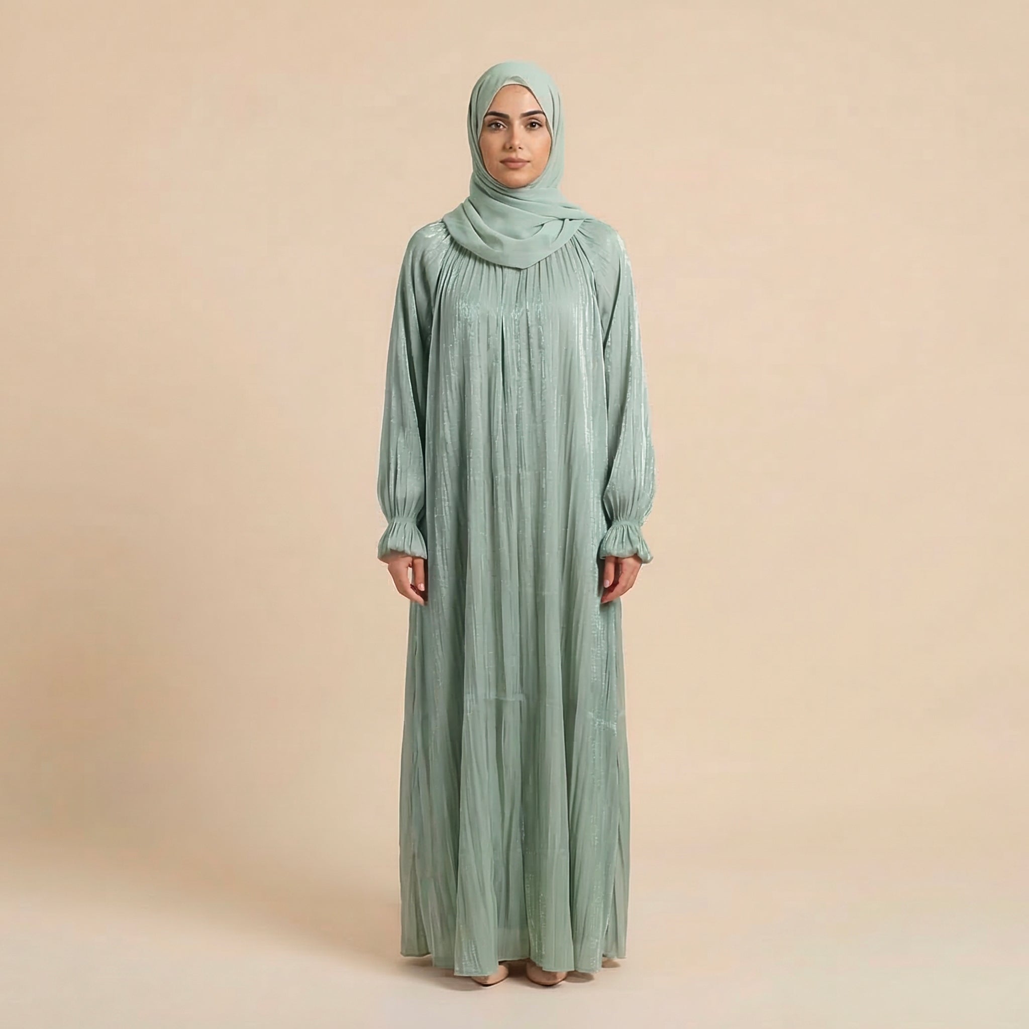 Prestige Crinkled Mint 2-Piece ZA Abaya