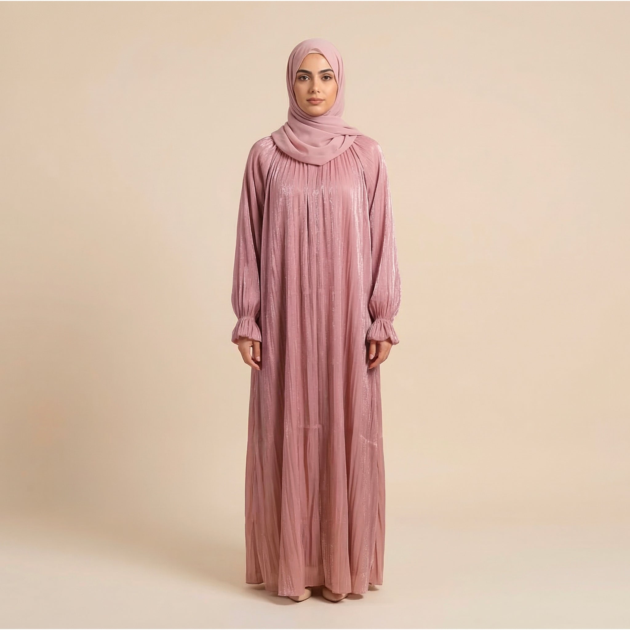Prestige Crinkled Pink 2-Piece ZA Abaya