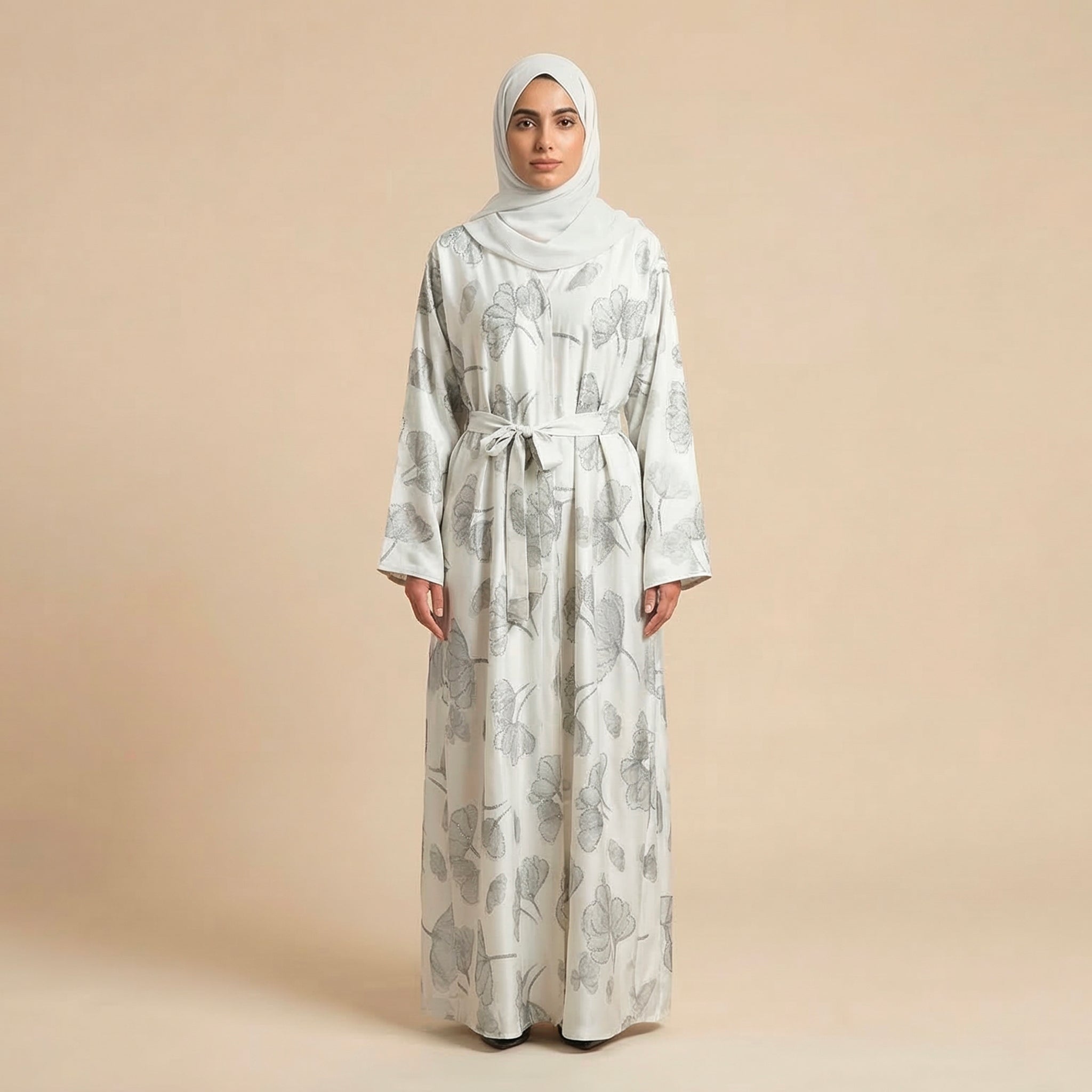 Prestige Floral White Open ZA Abaya