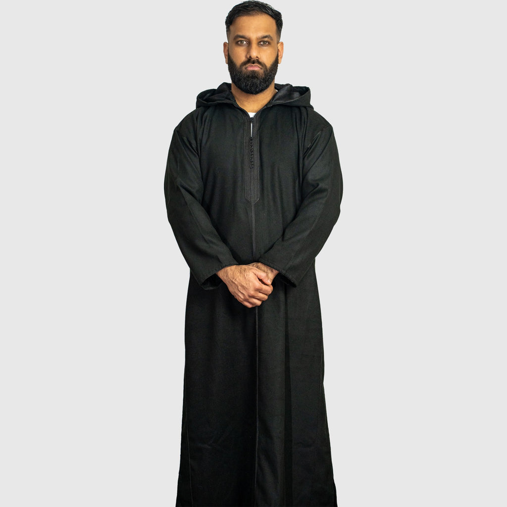Prestige Midnight Black Hooded Winter Moroccan Djellaba