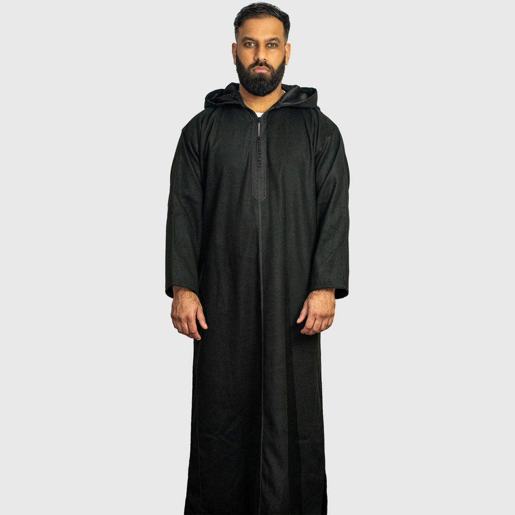 Prestige Midnight Black Hooded Winter Moroccan Djellaba