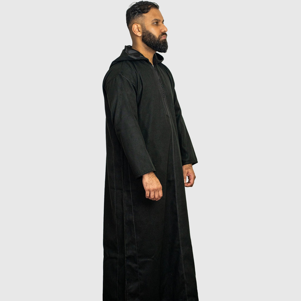 Prestige Midnight Black Hooded Winter Moroccan Djellaba