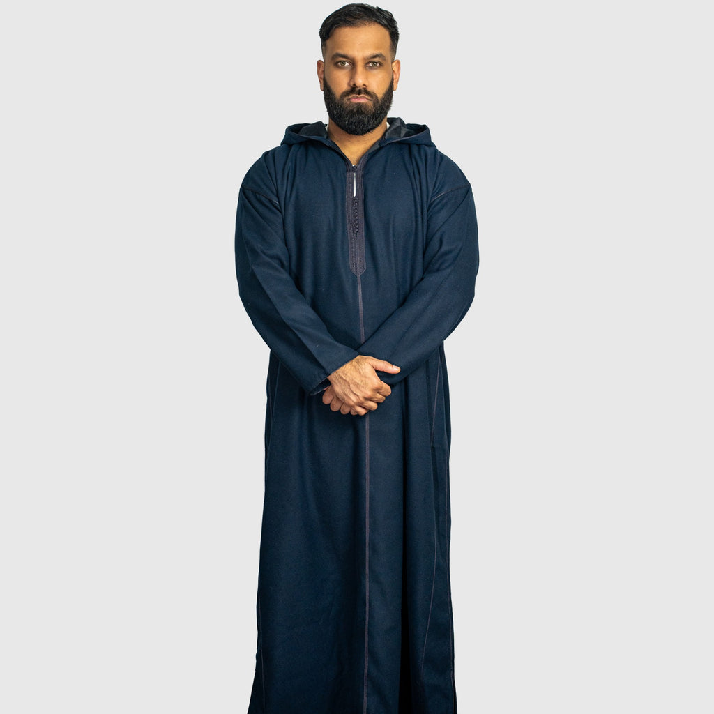 Prestige Navy Blue Hooded Winter Moroccan Djellaba