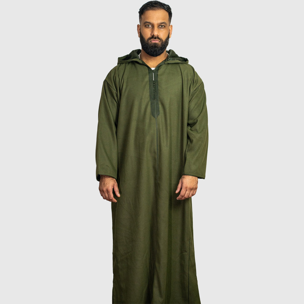Prestige Olive Green Hooded Winter Moroccan Djellaba