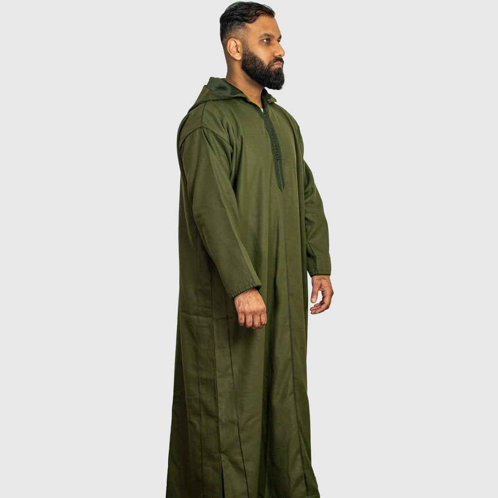 Prestige Olive Green Hooded Winter Moroccan Djellaba