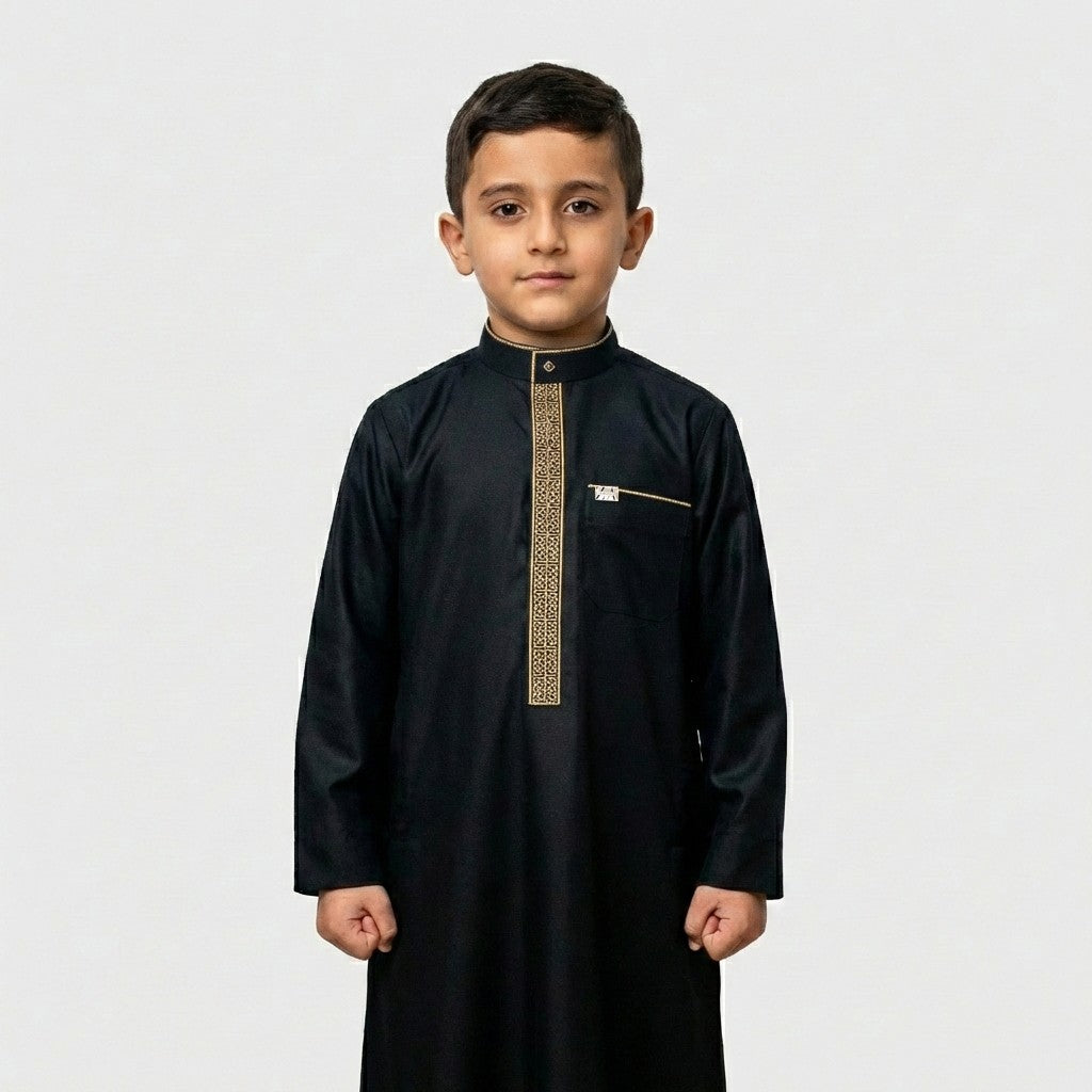 Kids Luxury Midnight Black and Gold Signature ZA Thobe