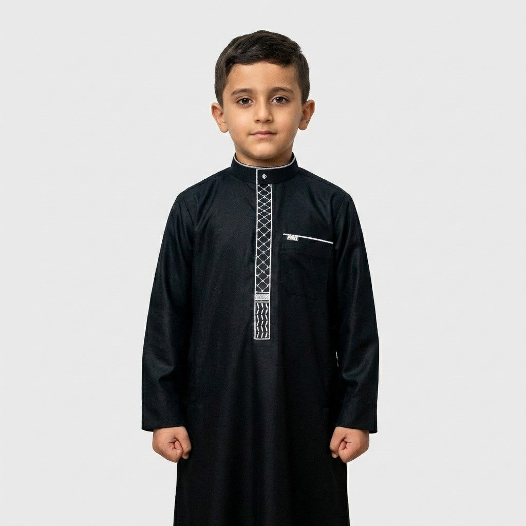 Kids Luxury Midnight Black and White Signature ZA Thobe